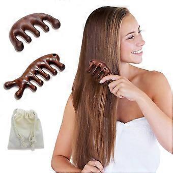 2er-Pack hölzerner Kopfhautmassagekamm, Sandelholz Kopfhautmassagegerät Kamm Holz, Kopfmassage Holzbürste Gua Sha Kamm für Frauen Männer Haarwuchs, Meridianholz