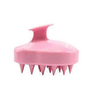 Hoofdmassageborstel met zachte siliconenborstelharen voor een grondige reiniging van nat of droog haar, roze