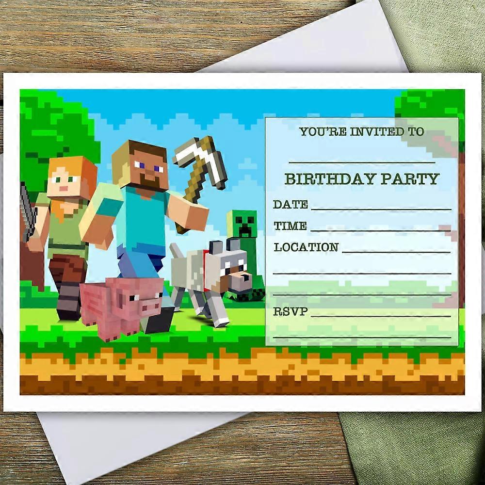 MINECRAFT PARTY INVITATIONS - 10 invites & envelopes
