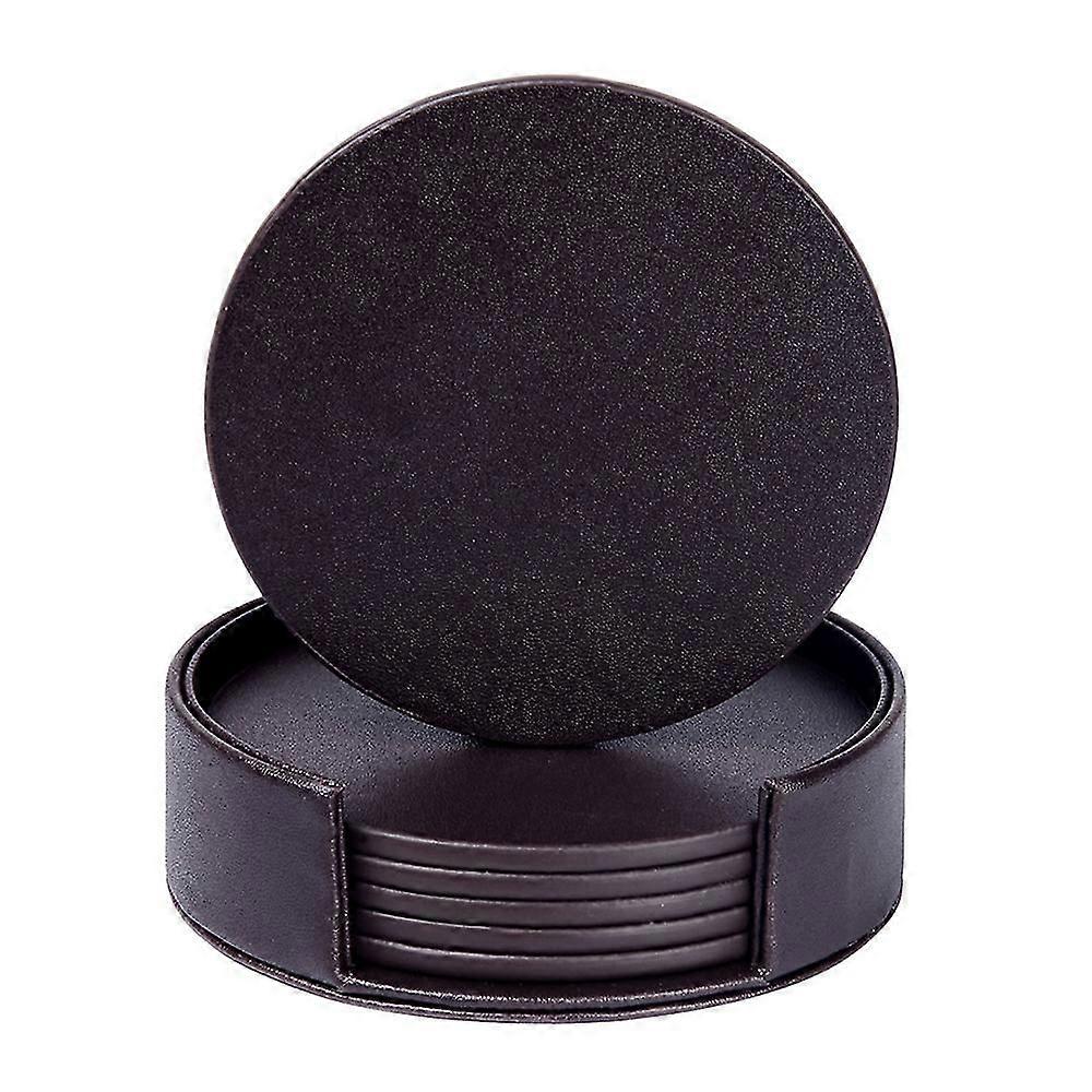 6pcs Drink Coasters, Leather Coasters With Holder,- Brown