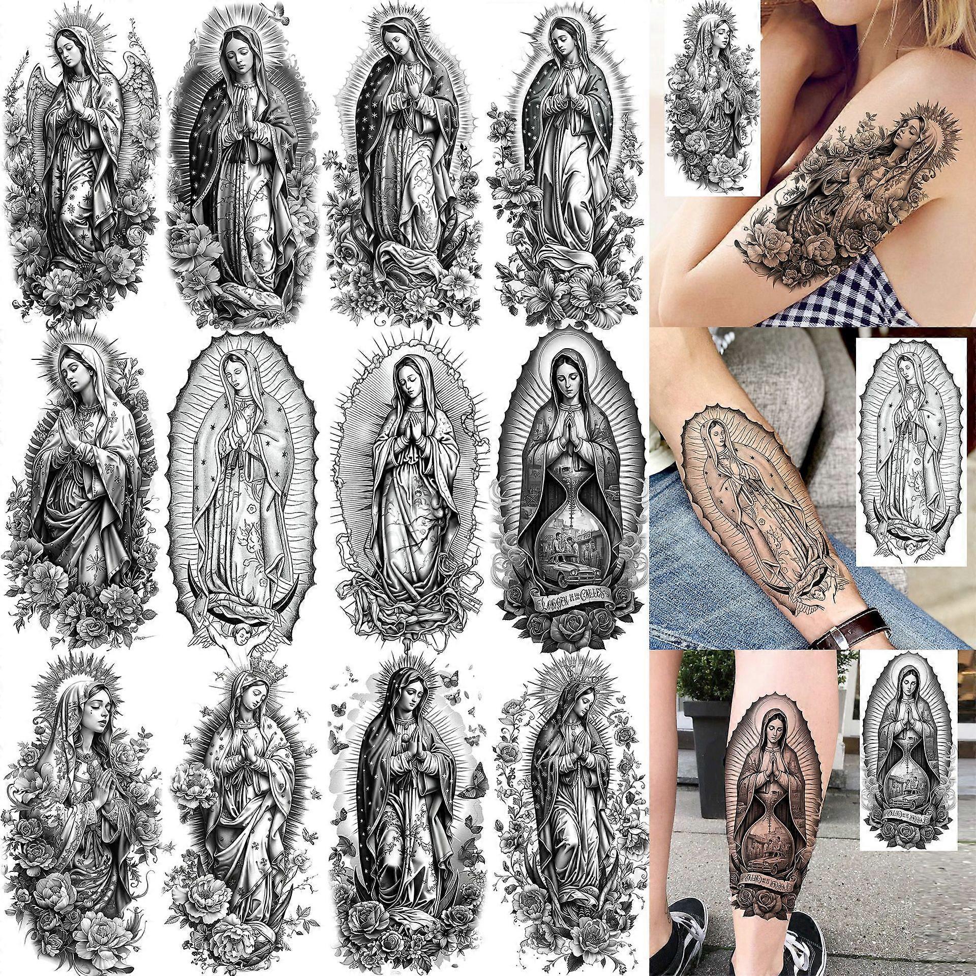 Guadalupe Waterproof Temporary Tattoos 12-Piece Black Set