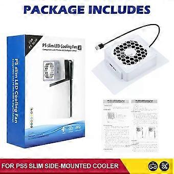 Cooling Fan with RGB LED, Side-Mounted for PS5 Slim Disc and Digital Editions, 2 USB Ports(White)