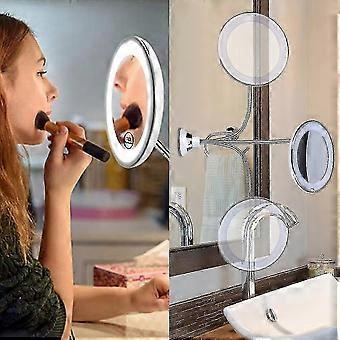 Fleksibel Svanehals 11,5 "10x forstørrelsesglas lysnet spejl belyst, badeværelse Forfængelighed Spejl med stærk sugekop, 360 graders drejelig, dagslys, cor