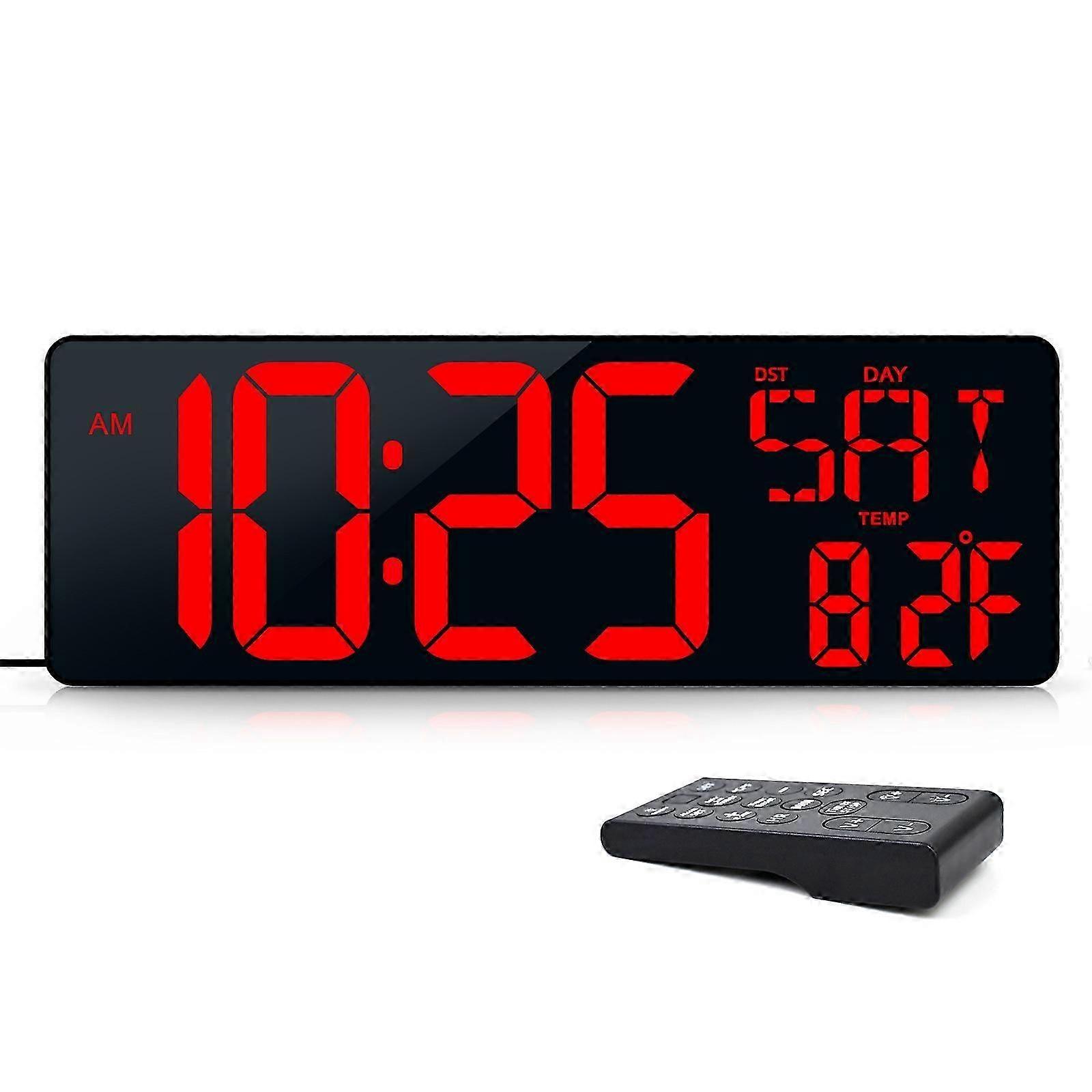 Large Digital 16.5" LED Wall Clock with Date and Temperature Count Up/Down Timer Clock with Remote Control Adjustable