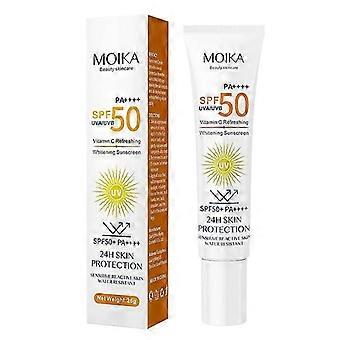 Solskyddsmedel i resestorlek SPF 50, bredspektrum solskyddsmedel mot UVA/UVB, lätt icke-klibbigt C-vitamin återfuktande solskyddsmedel för ansikte och kropp, lång änter