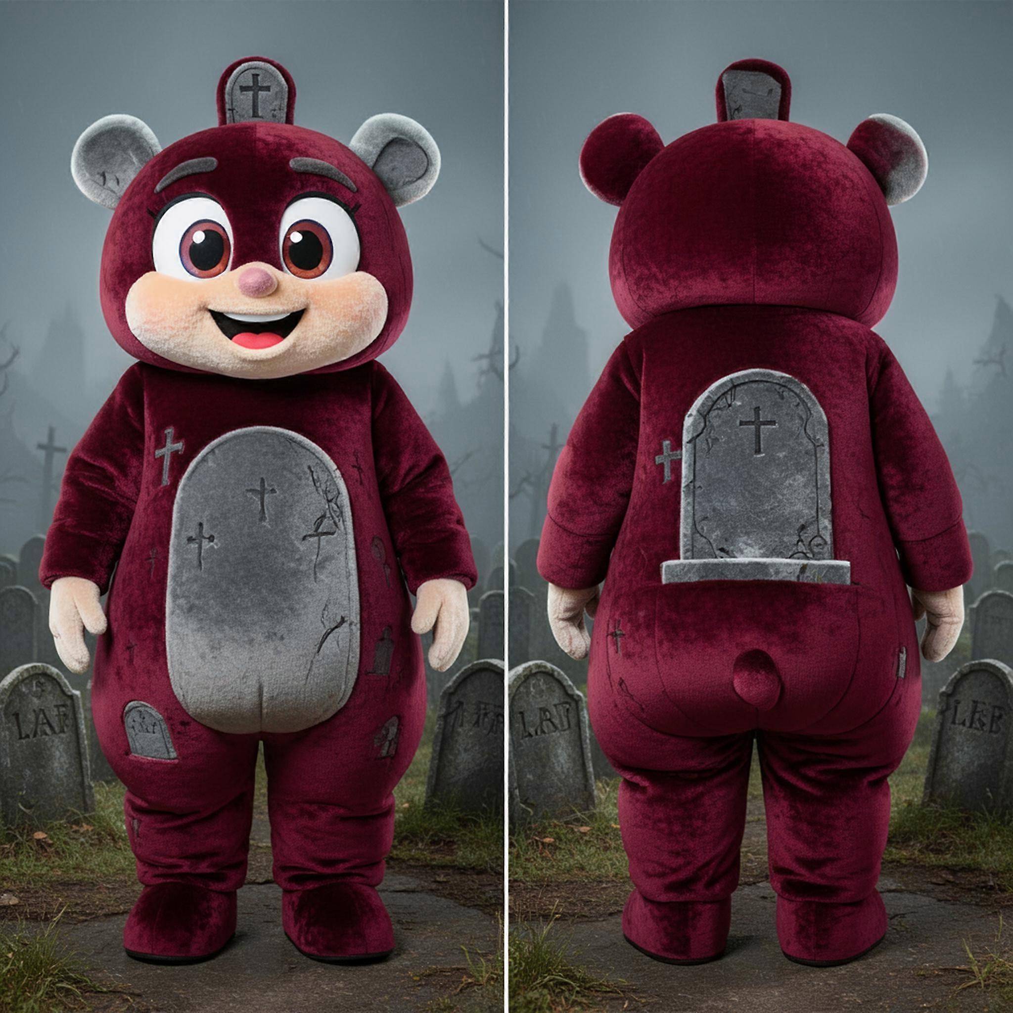 MASTICOT Maroon Velvet Cartoon Graveyard Mascot
