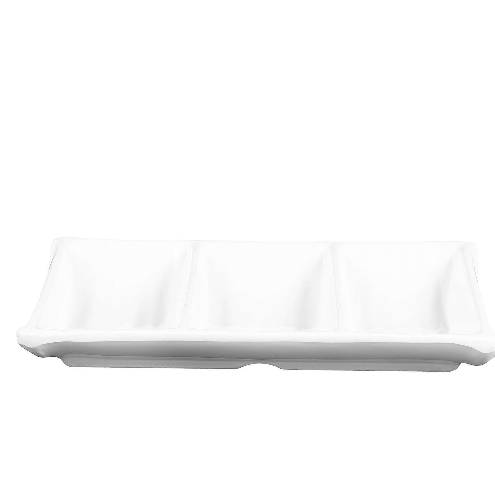 White Practical Three-Grids Sauce Dipping Plates Serving Dishes