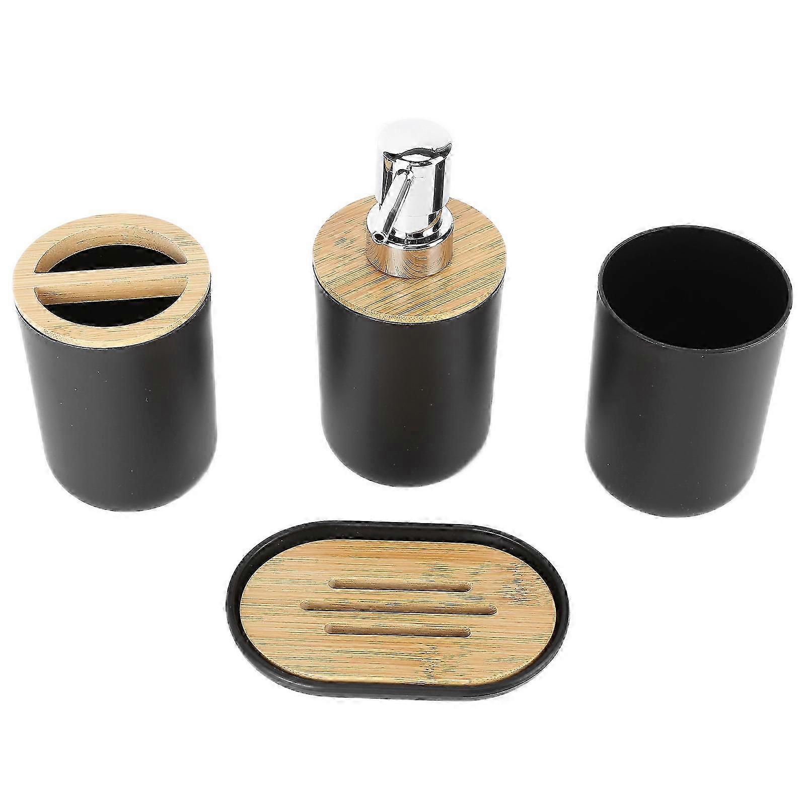 Four-Piece Bamboo Bathroom Set Black
