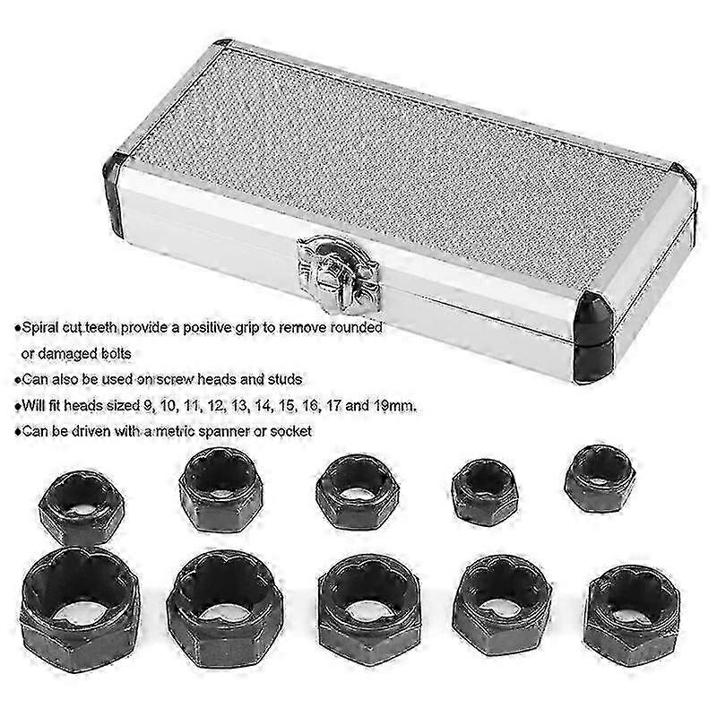 10pcs, Drive Socket 9-19mm Nut Stud Extractor Bolt, 19mmLJJ