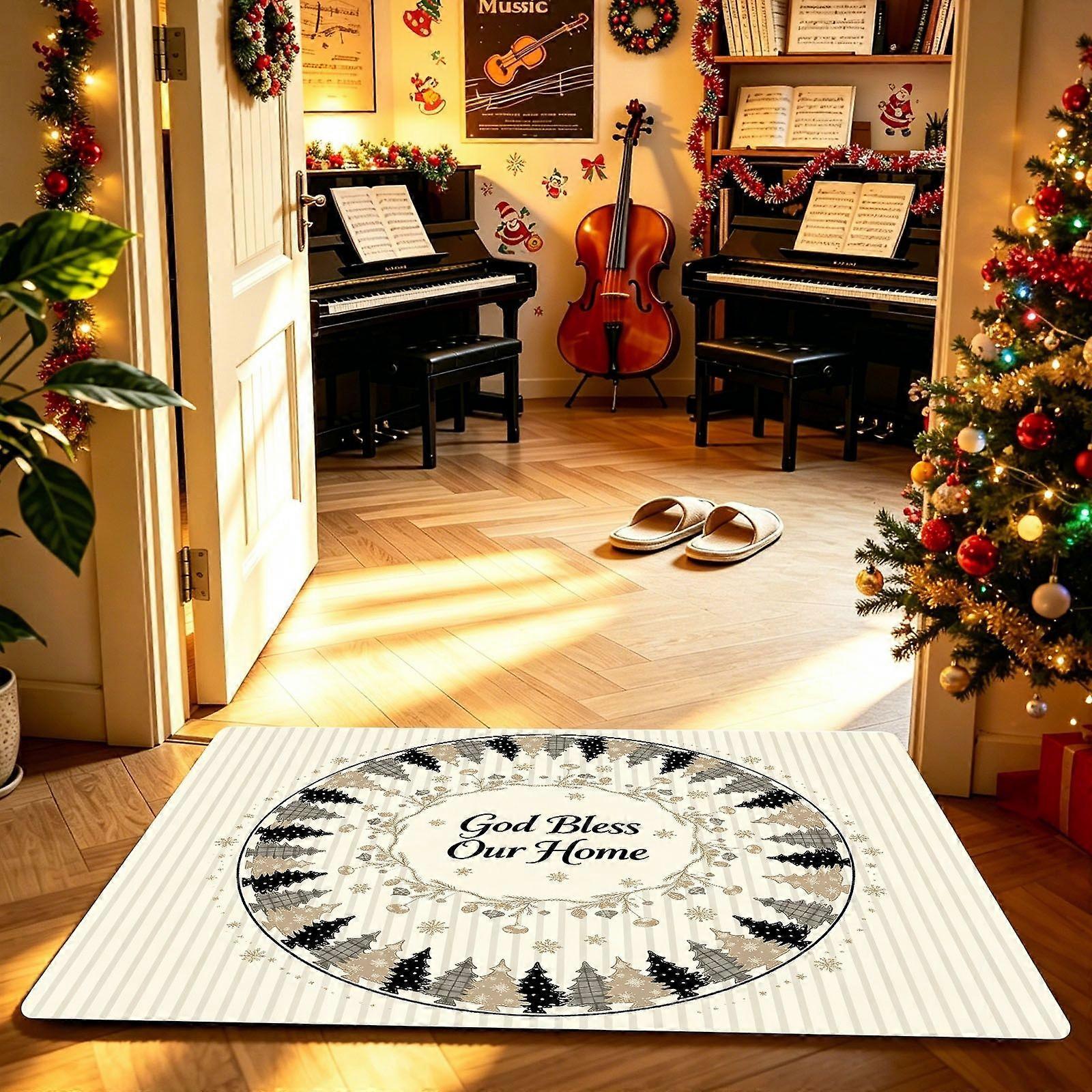 Printed Floor Mat Featuring feather and motto