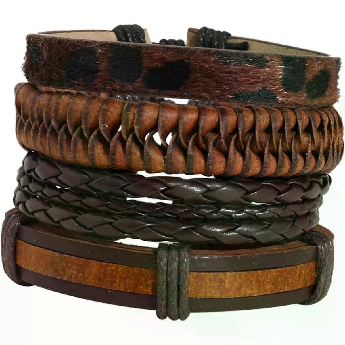8pcs Braided Pu Leather Bracelet Adjustable Wrist Rope Set