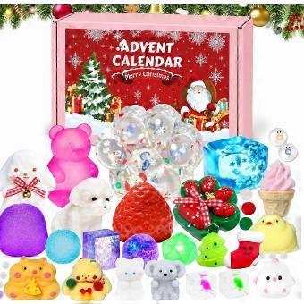 Kerst Maltose Squishy Set, Vervormbare Fidget Toys met Langzame Terugvering, Diverse Feestelijke Vormen, Verzamelbare Cadeauverpakking met 24 Stuks voor Kinderen Kerst
