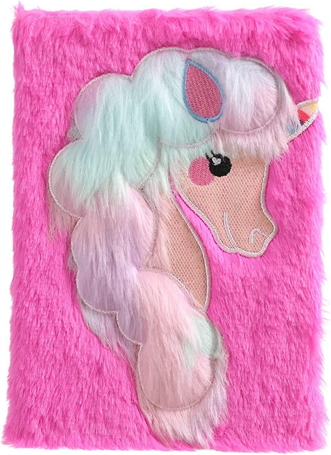 Rainbow Unicorn Notebook Kids Plush Diary for Girls Teens Fuzzy Journal Writing Pad A5 Lined 160 Pages