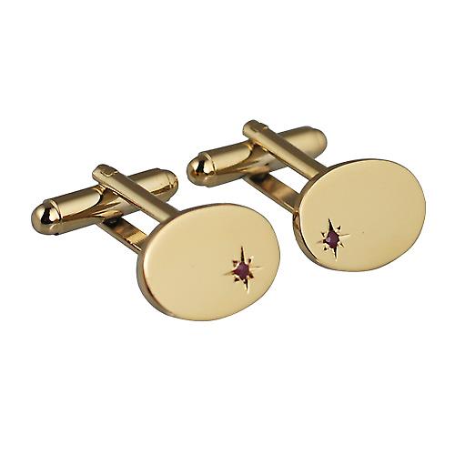 Hard Gold Plated 12x17mm oval star set Ruby swivel Cufflinks