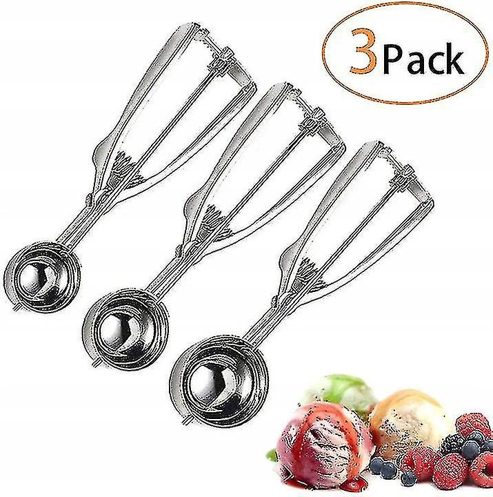 3 قطع الفولاذ المقاوم للصدأ الآيس كريم سكوب للعجين والبطيخ والآيس كريم