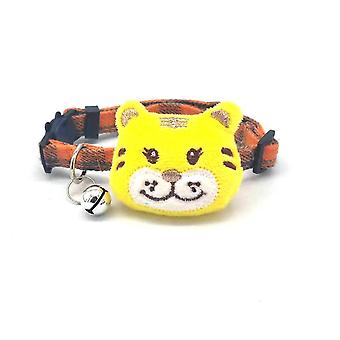 Cute Tiger Bell Cat Collar, Adjustable Cute Cat Collar Safety Belt Buckle Cat Collar (Yellow)