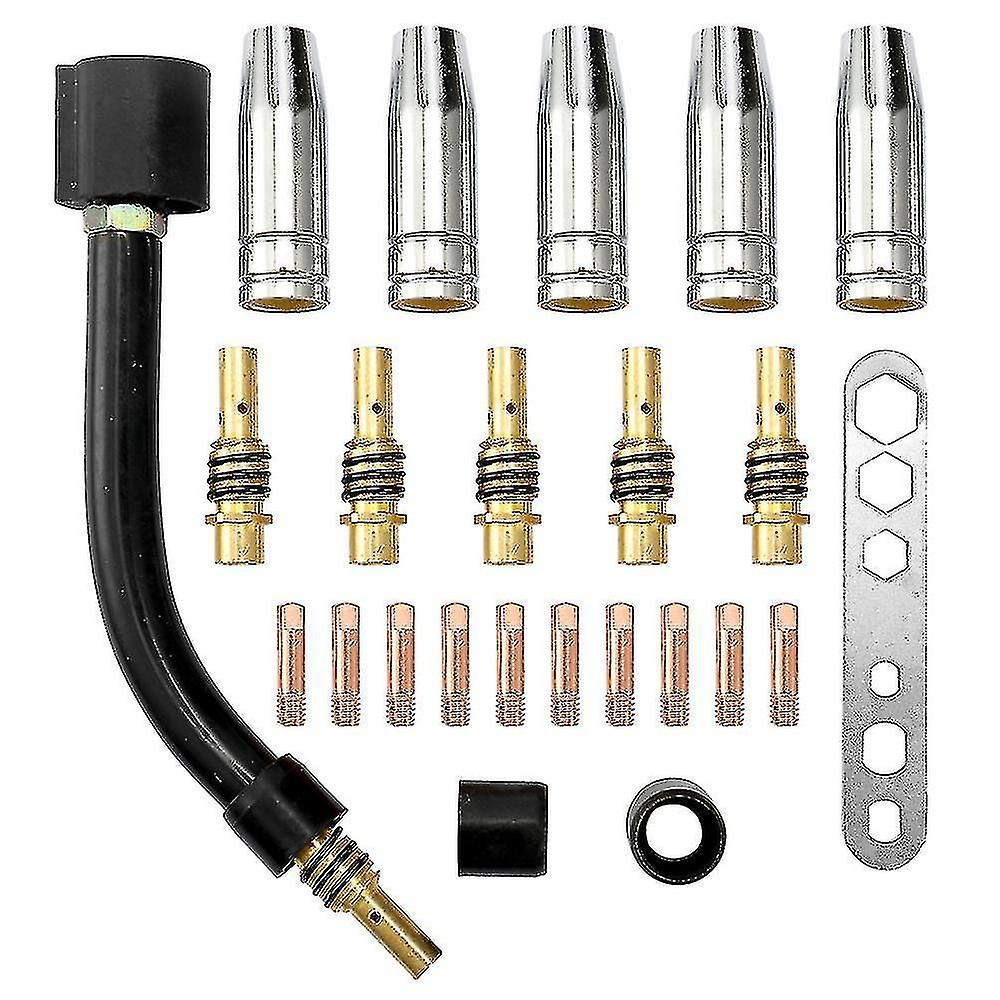 24pcs/set 15ak Torch Consumable Electrode Shield Cup Link Rod Tips Goose Neck Bend For Mig Welding M