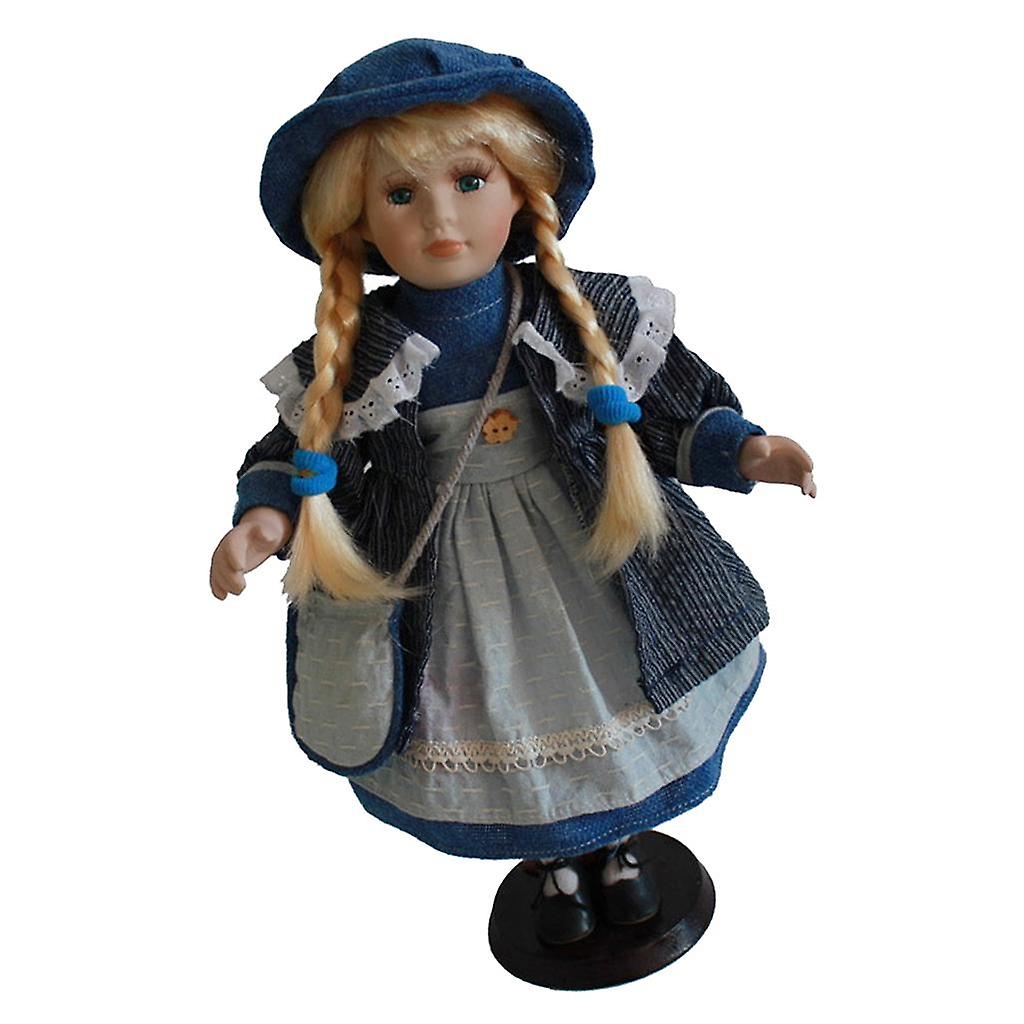 Retro 40cm Elegant Victorian Porcelain Doll Collectibles With Display Stand