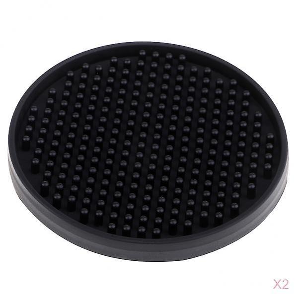 2x Round Drink Coasters Soft Rubber Cup Holder Mat Tableware Placemat Black