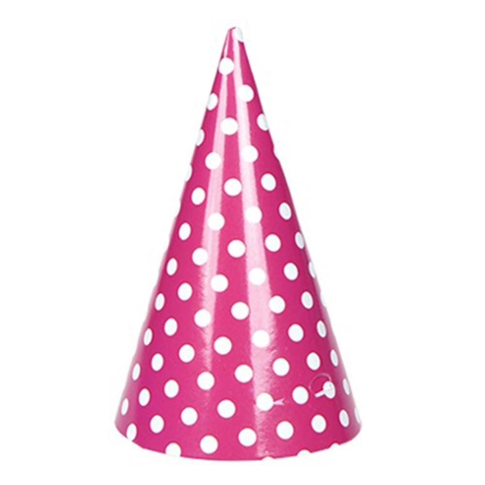 6PC Pack Hot Pink Party Hats with Elastic