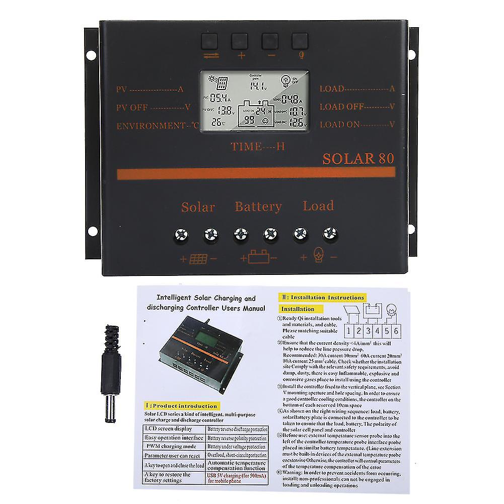 12V 24v Auto 80a Pwm Solar Charge Controller Solar Panel Charge Regulator Lcd Display Solar80