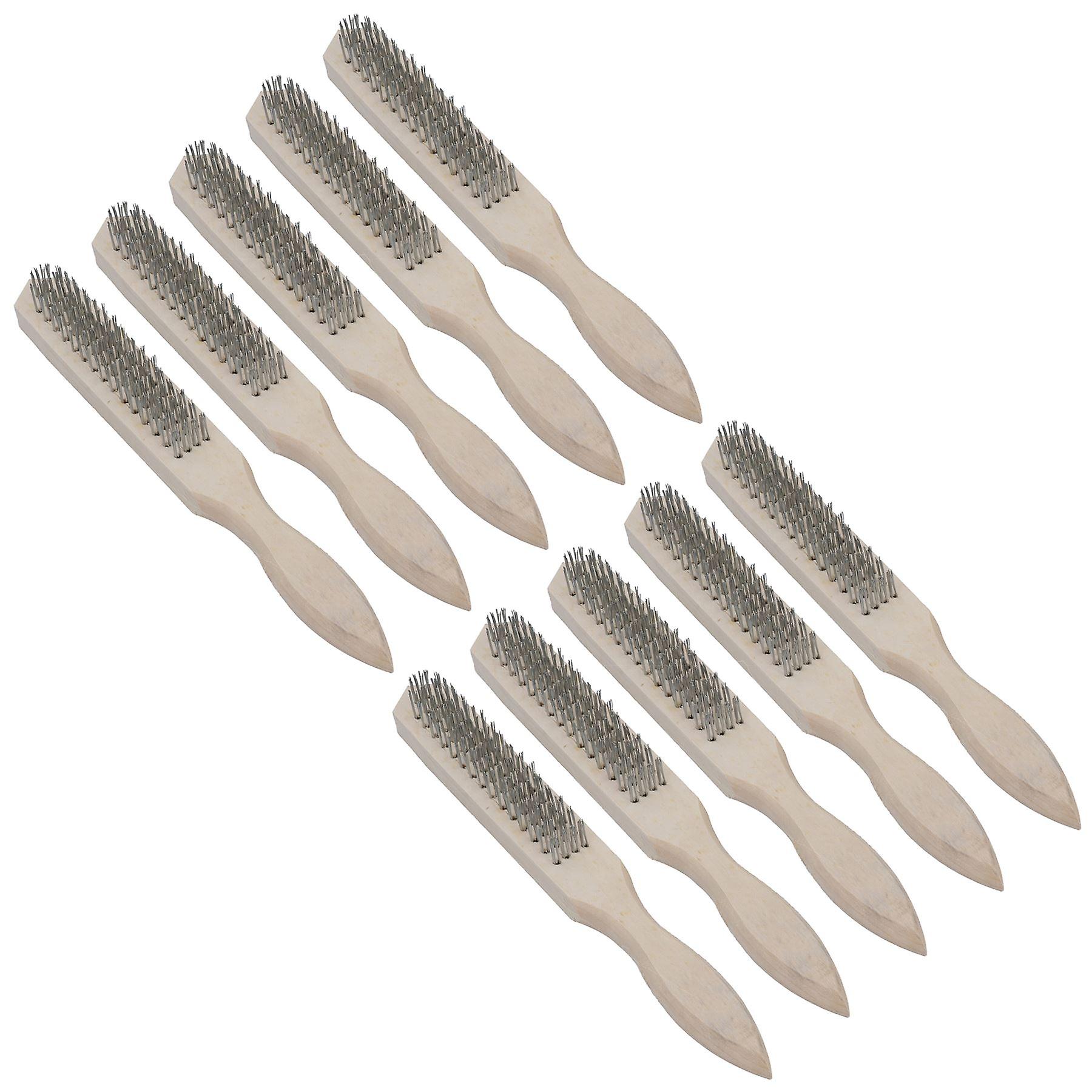 Wire Cleaning Brush 4 Rows of Steel Wire Bristles with Wooden Handle 10 Pack
