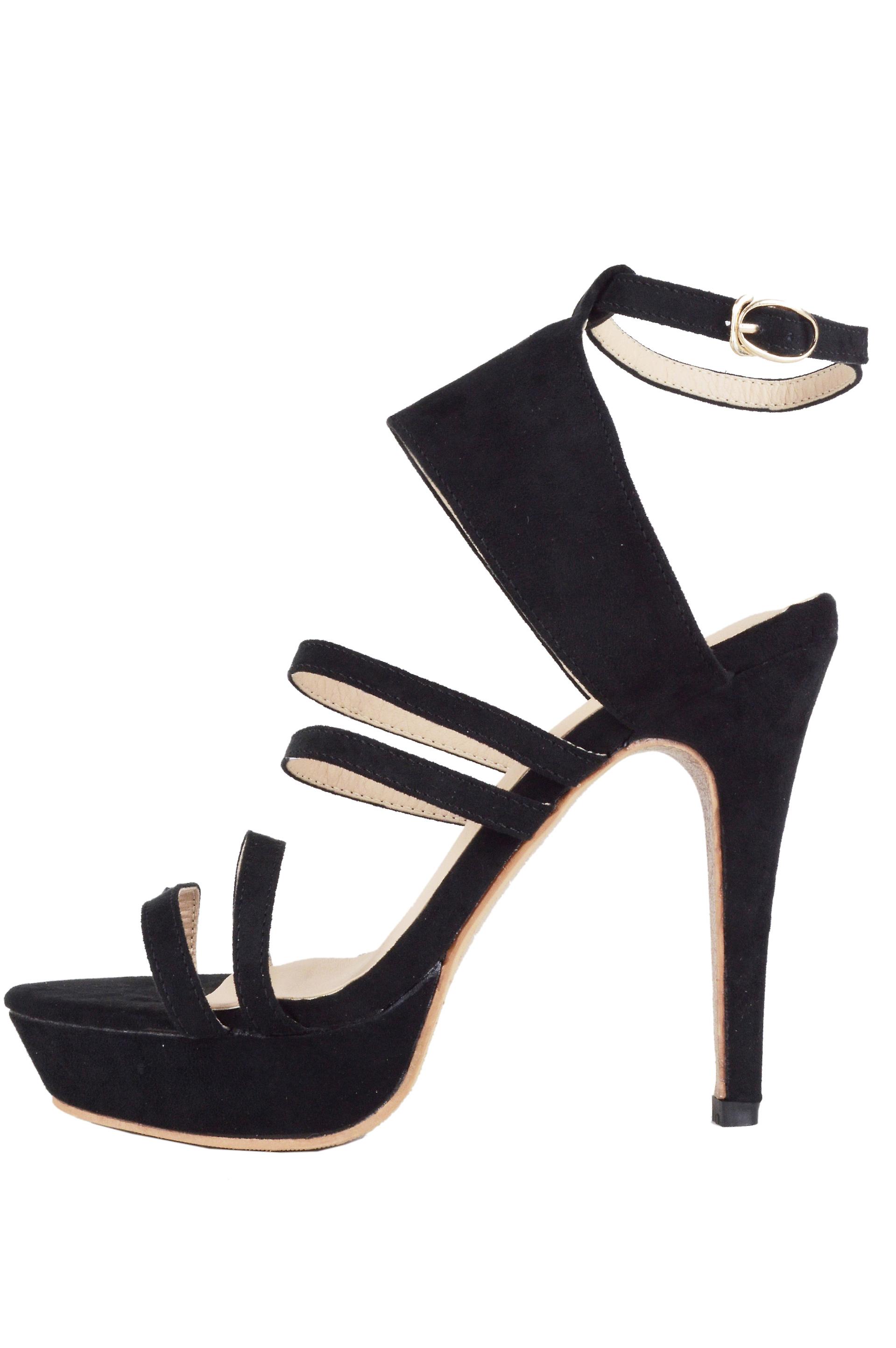 Lovemystyle Multiple Strap Black Suede Platform Heels
