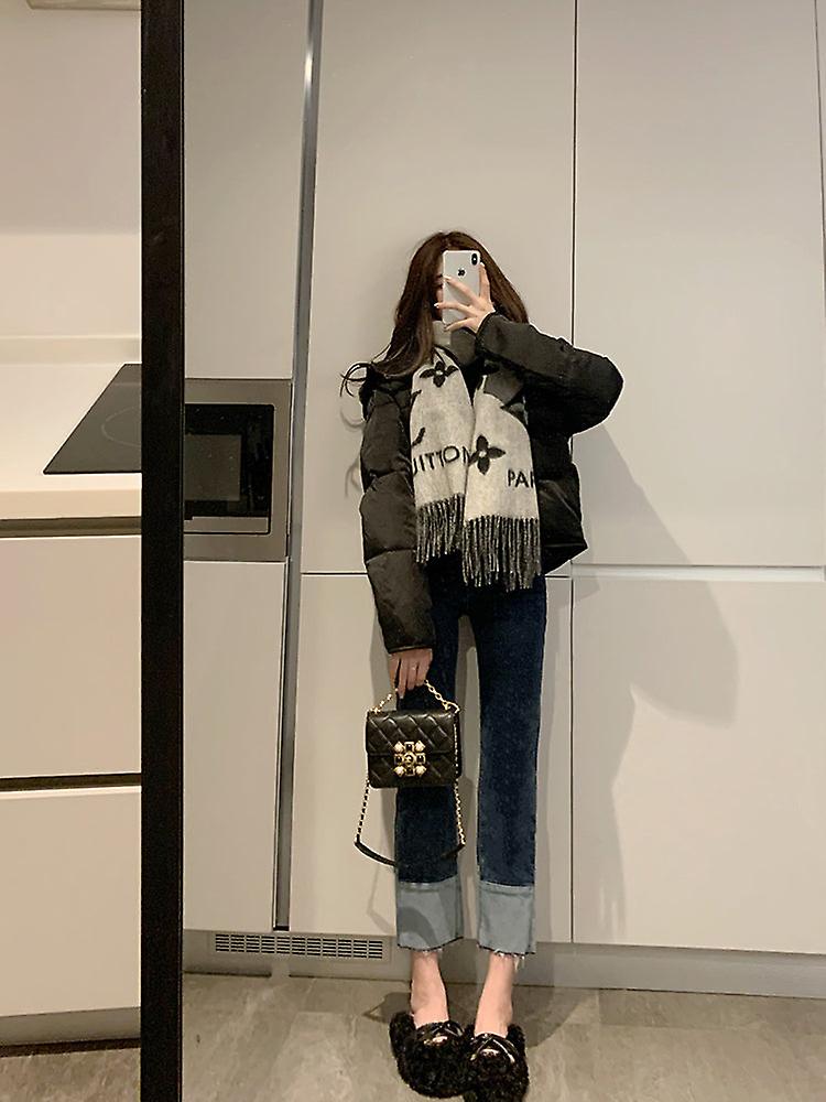 Mid-age Style Down Padded Jacket With Hood And Disc Buttons