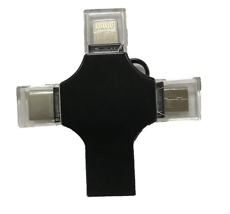 16Gb Black 4 In 1 Usb Flash Drive Compatible With Iphone, Micro Usb & Type C Devices Az21775