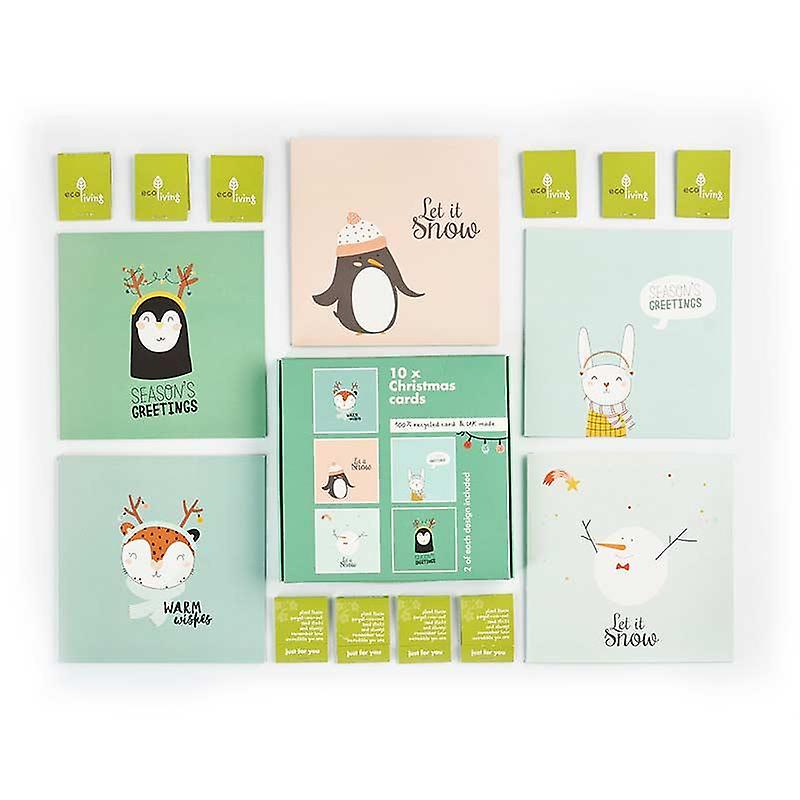 Recycled Multipack Christmas Cards 10 Pack - Cute Animals