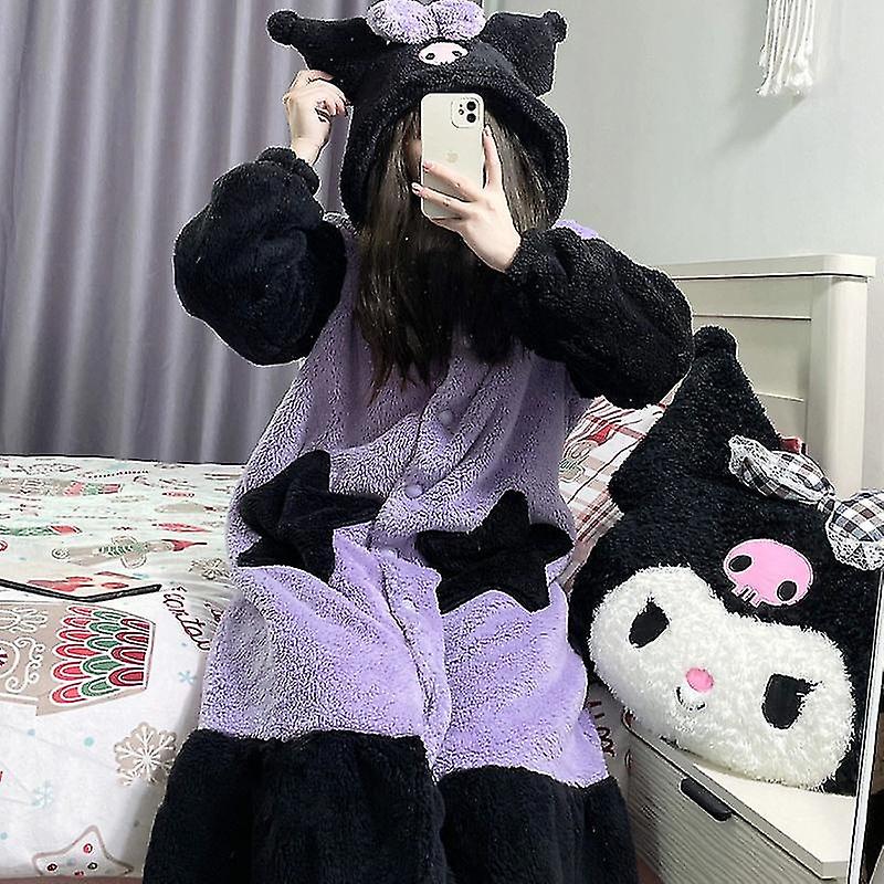Kawaii Sanrio Kuromi Cinnamoroll My Melody Plush Loungewear Women's Pajamas Robe Hooded Cute Pajamas