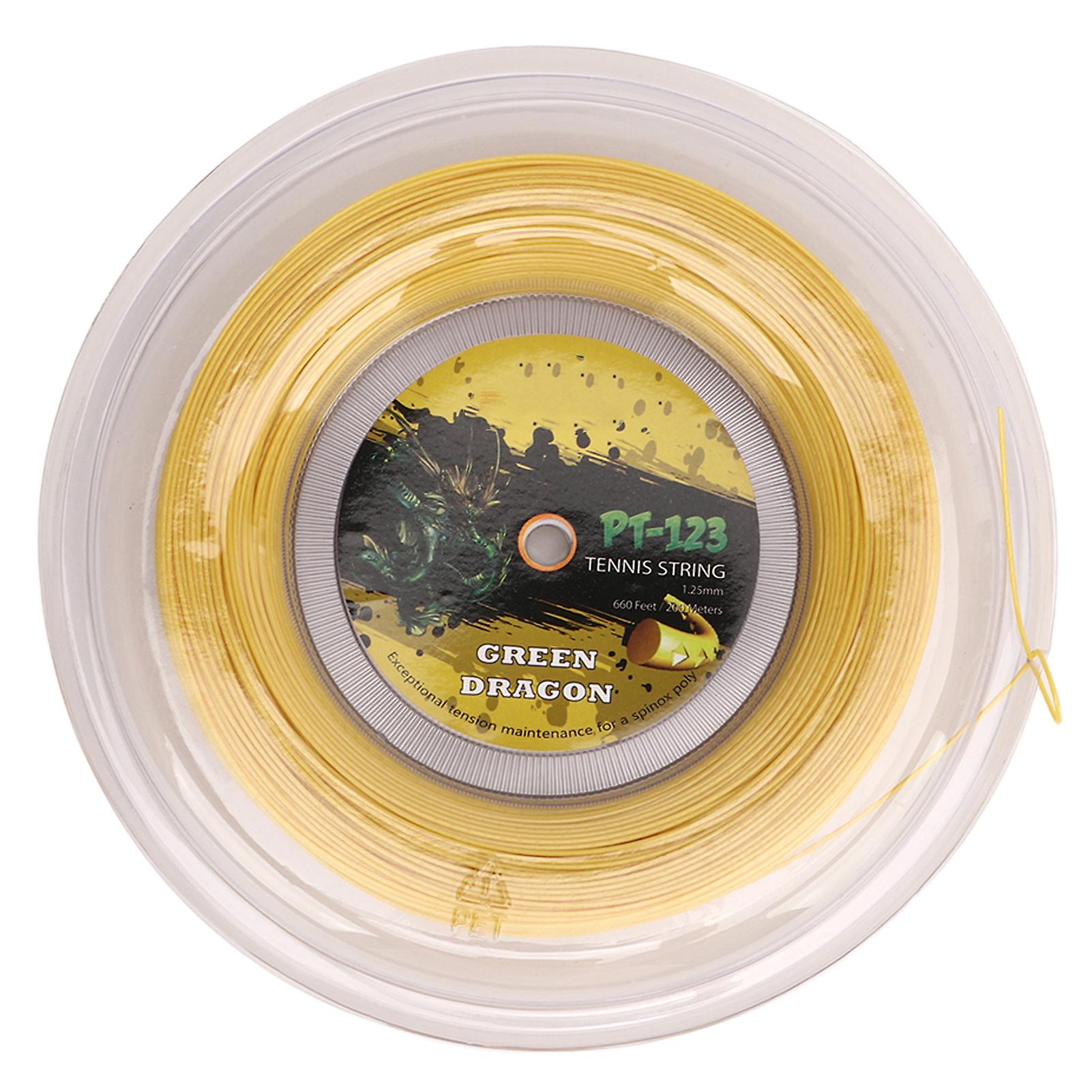 1.25mm Tennis Racket String Double Ribbed Pattern Beat Resistant Polyester Tennis String for Teenager 200M Golden Yellow