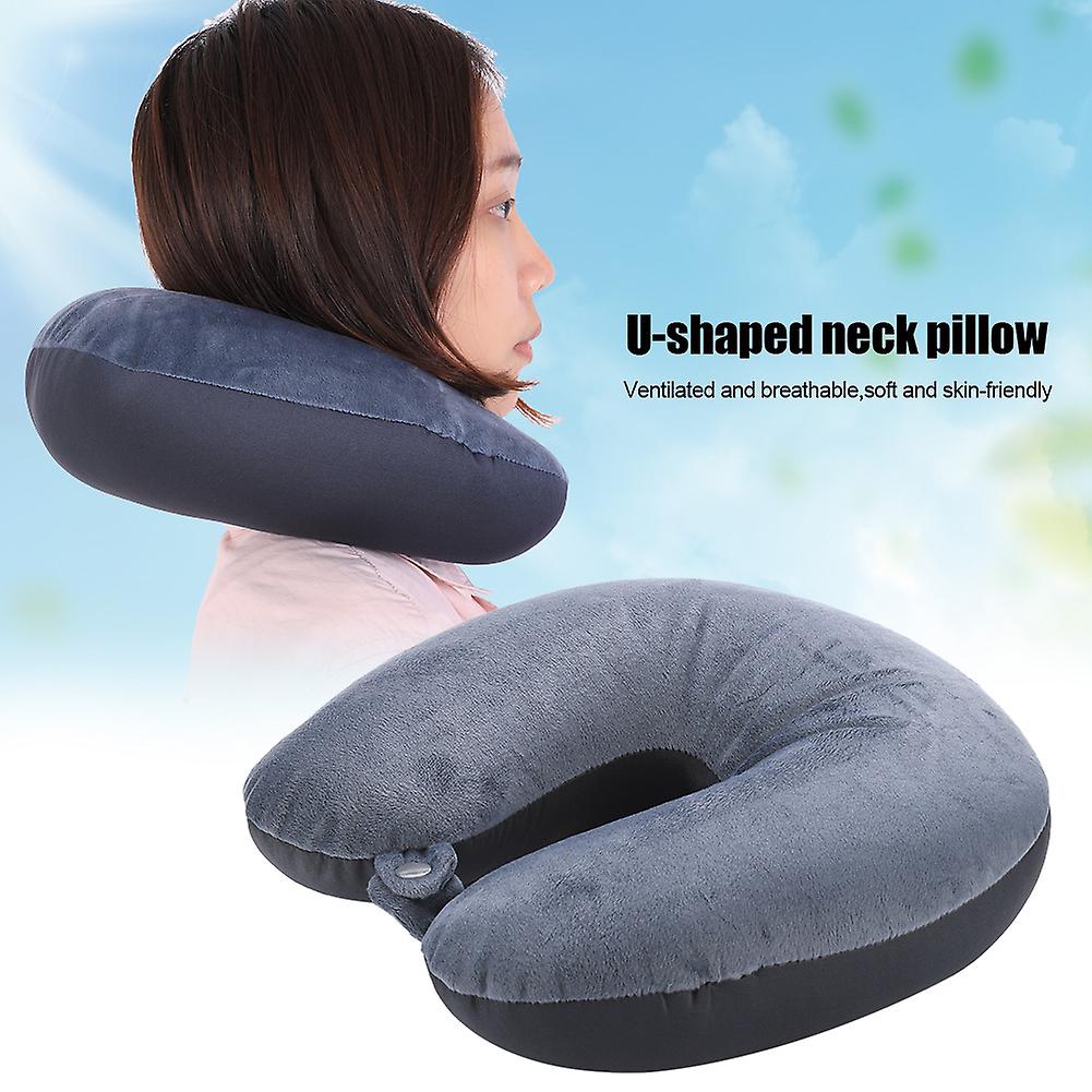 Gonnely U-Shaped Pillow Soft Elastic U-Shaped Travel Pillow Neck Support Office Rest Cushion with Buckle(Gray)