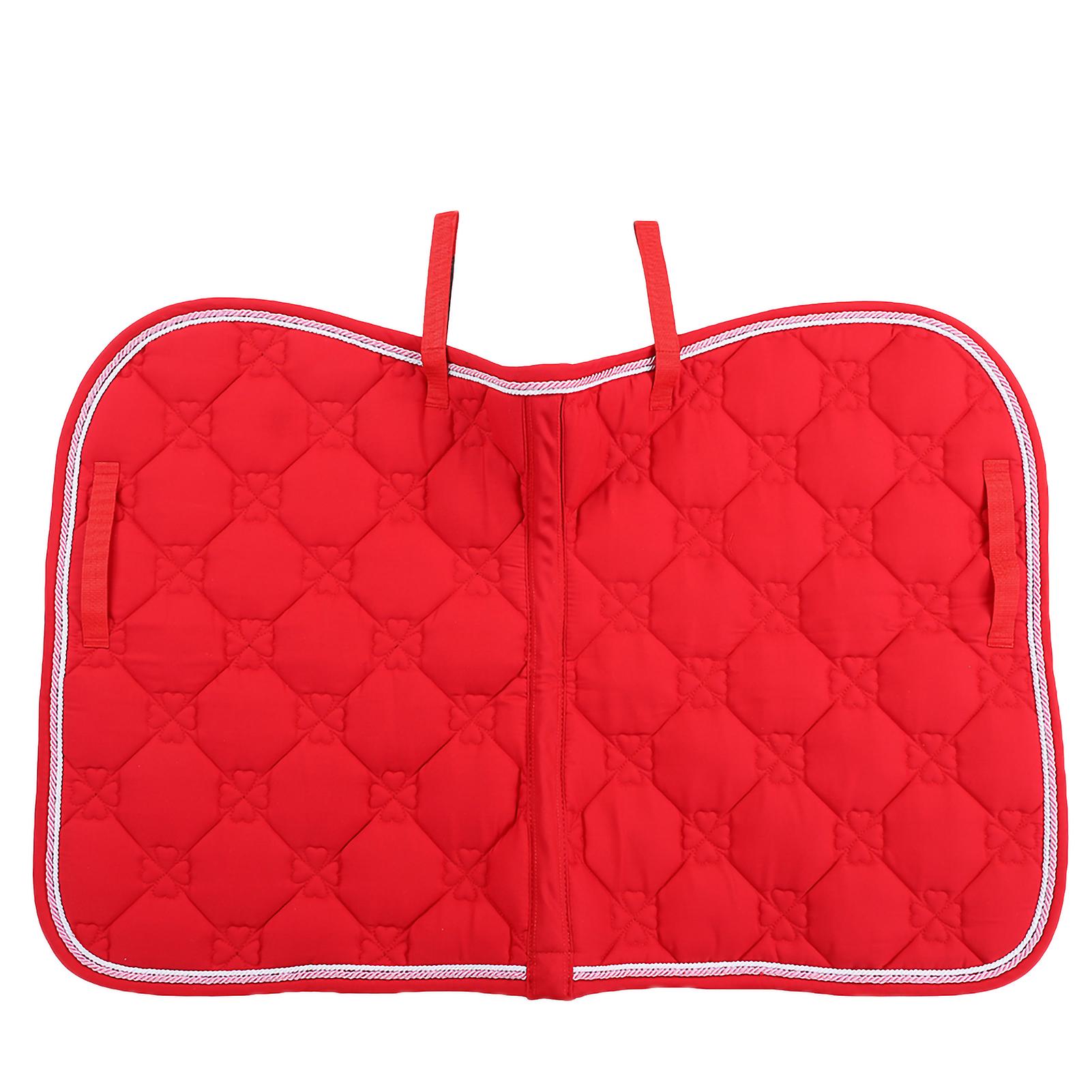 Durable Cotton Soft Breathable Horse Saddle Pad with Double Rope PP Webbing Handle Belly Strap Sweat Absorption Mat Red