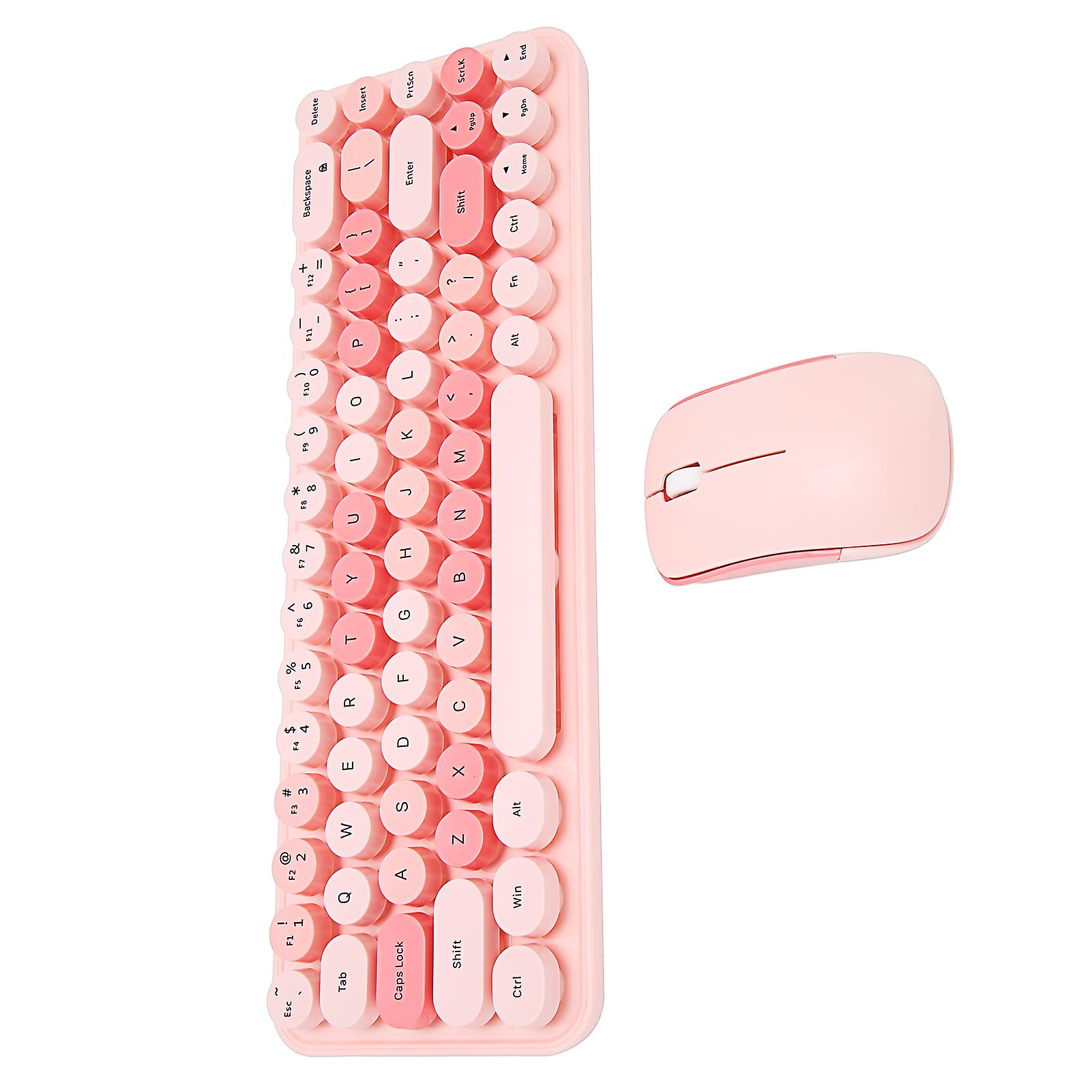 Keyboard Mouse Combo 2.4GHz Wireless Cute Retro 68 Round Keycaps 3 DPI Keyboard and Mouse for Family Office Gaming Pink Theme 