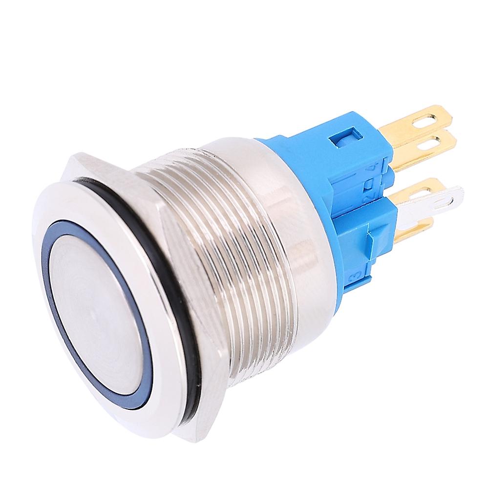 2Pcs AC220V 22mm Stainless Steel Ring Reset Button 6-Pin Push Button Switch ReplacementBlue