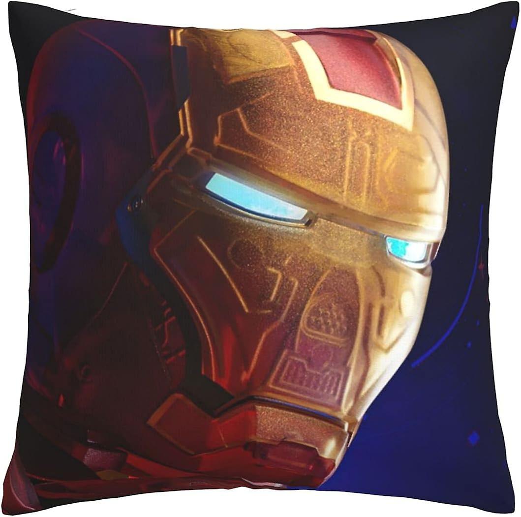 柔らかく快適なアイアンマンクッションカバー45cmx45cmスクエアスロー枕カバーソファベッドルーム用、目に見えないジッパー付き18x18インチ両面プリント