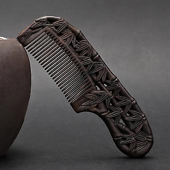 Mango de ébano Peine tallado de doble cara Dentado fino Madera maciza de dientes finos Regalo antiguo Peine para el cabello Peine de peine Herramienta de peinado Peines de madera para mujeres ~ 18181