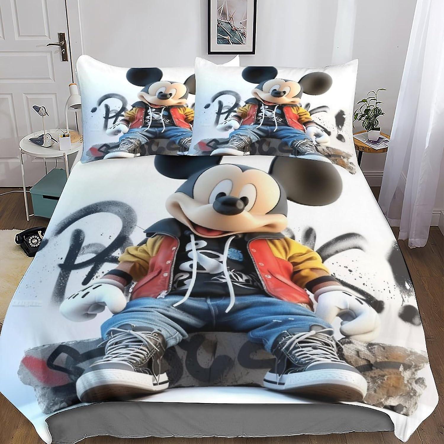 DSJackson Mickey Mouse Modern Comforter Cover Set with Hidden Zipper Closure - Trendy Microfiber Cartoon Bedding with 3D Print, 3-Piece Set with Pillo