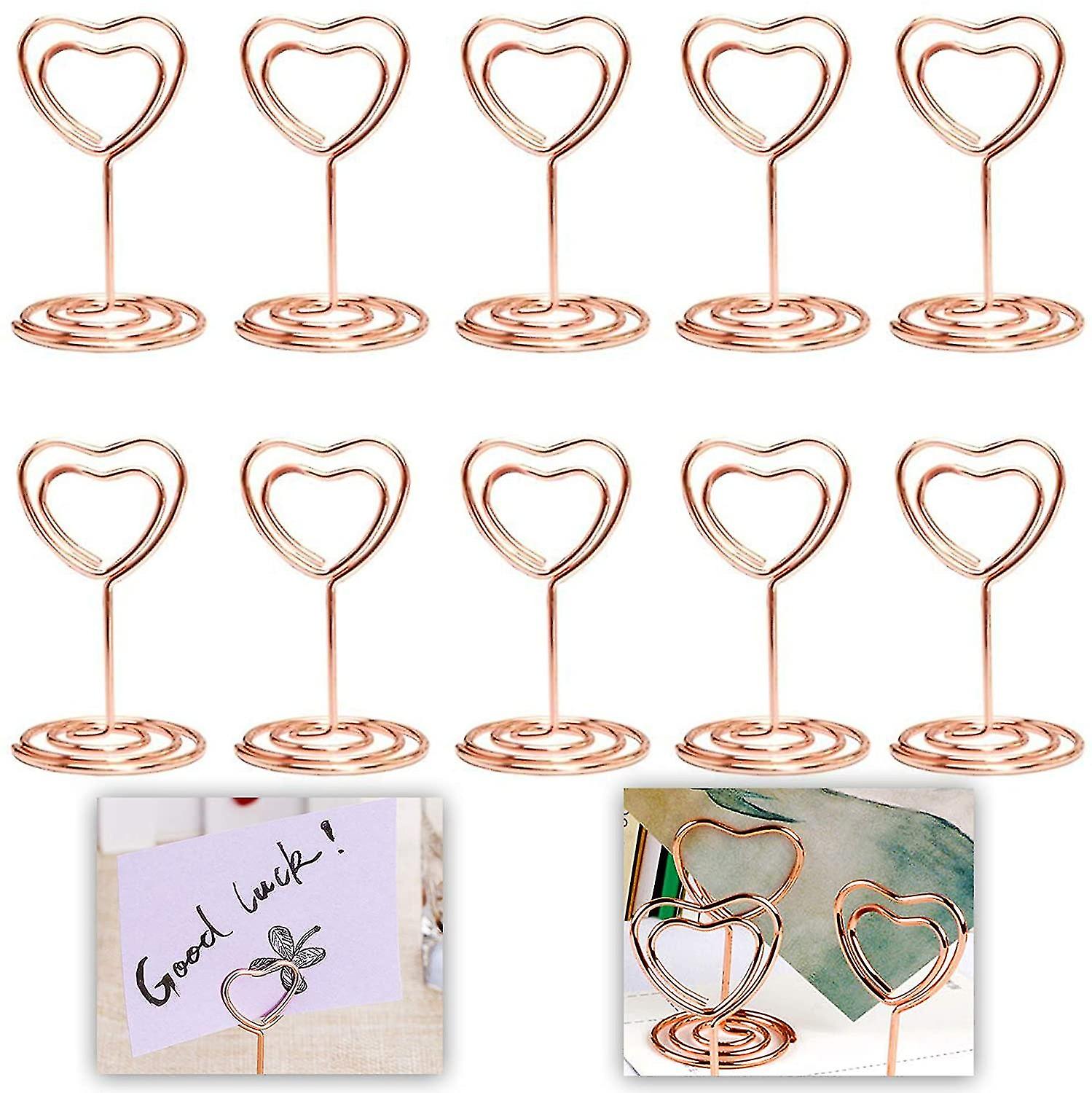 10 Pcs Table Numéro Porte-cartes, amour Coeur Forme Stand Supports En Forme En Forme Place Menu Trombones, Nom 