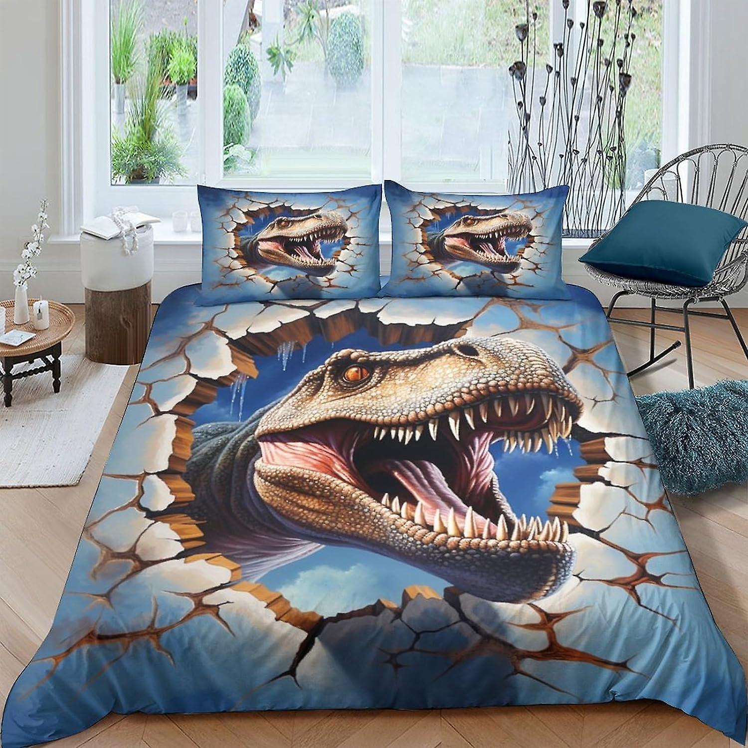 VCLUST Dinosaur World 3D för barn och vuxna Tryckt påslakan med örngott Quilt Sängkläder Set 3 Piece Set Reptil Quilt Cover