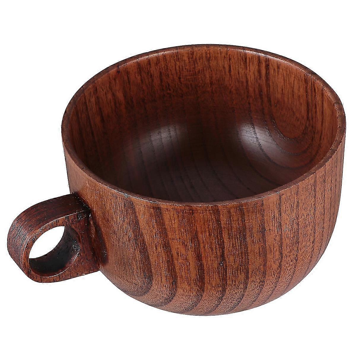 1Pc Wooden Bowl with Single Handle Wood Soup Rice Bowl Food Container Tableware