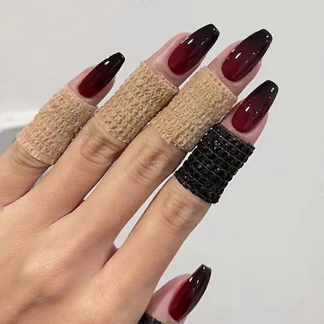 Ballerina Red Black Gradient Halloween Artificial False Nails with Nail Glue,Red Black Ombre Artificial Nails