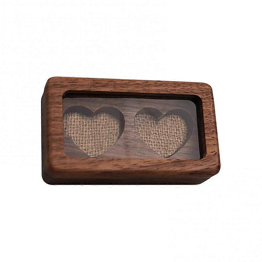 Mr Mrs Wedding With Window Engagement Rustic Wooden Gift Double Heart Ring Box