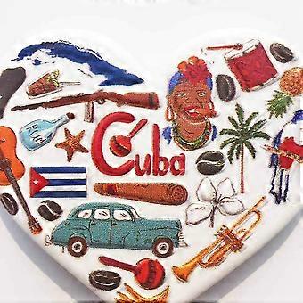 Cuba Heart-Shaped 3D Refrigerator Magnet - Colorful Resin Souvenir For Travel Memories