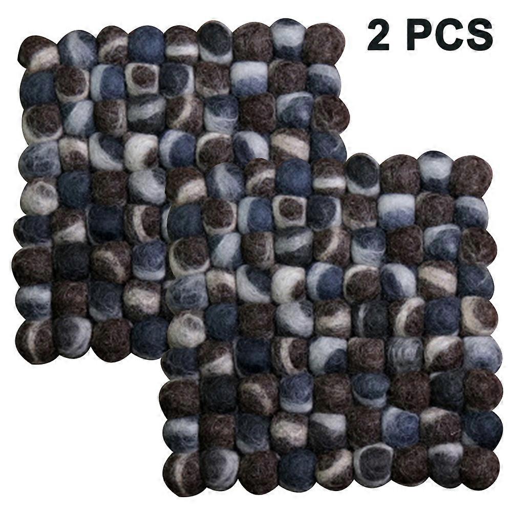 2 piece set Square felticrafts pot coasters made of felt Handmade colorful felt balls20x20cm)