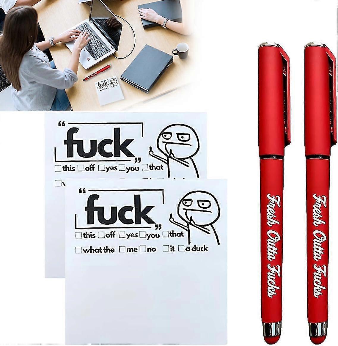 Fresh Outta Fucks Pad And Pen, Funny Sticky Notes And Pen Set, To Do List Notepad Markers, White Elephant Gift