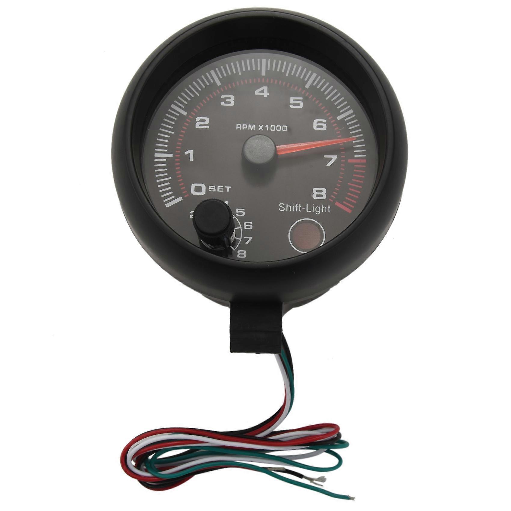 Universal 3.75 inch 12V White LED Backlit Tachometer Gauge with Red Shift Light for Auto Gasoline C
