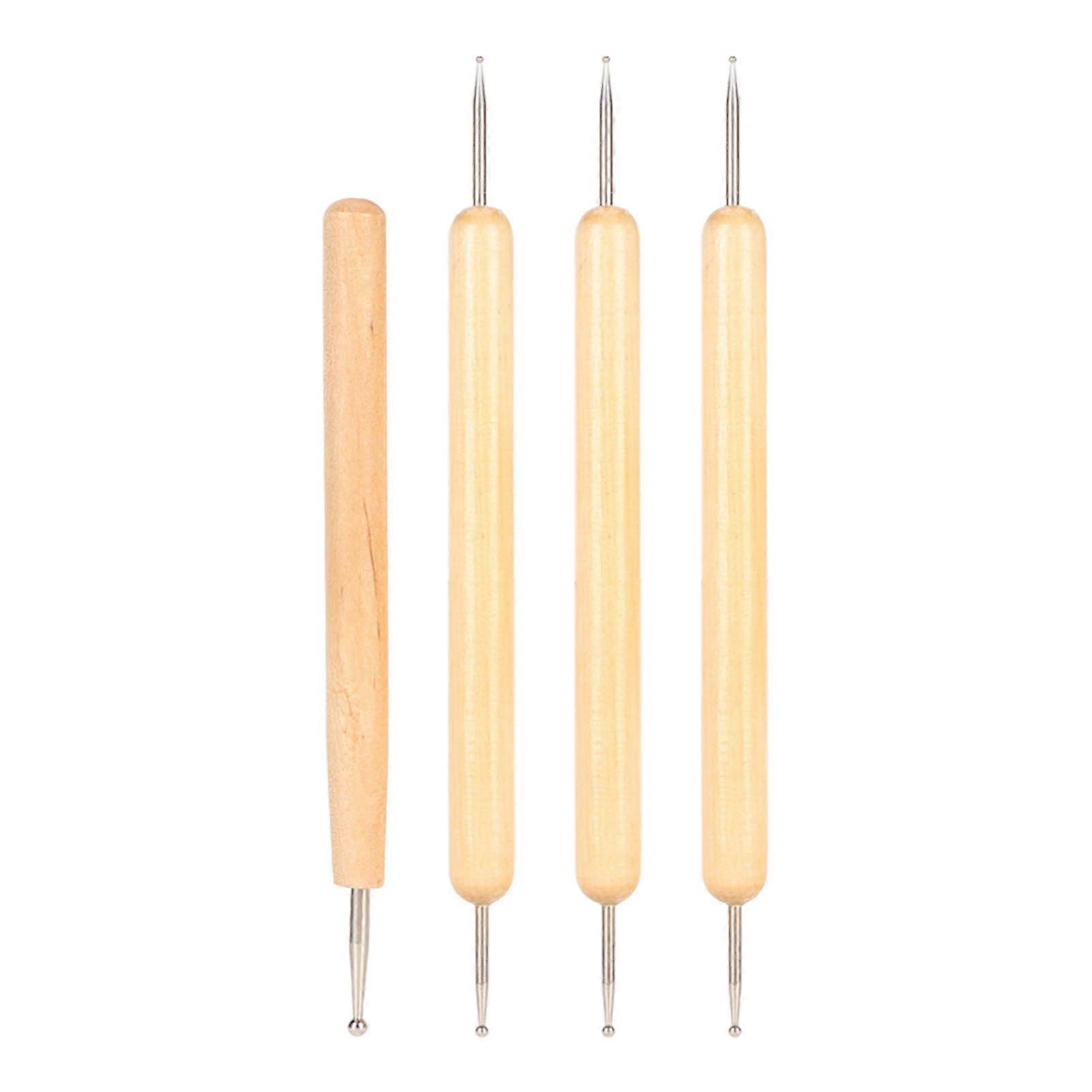 4pcs Indentation Pen Stainless Steel Tracing Dotting Stylus with Beech Handle for Painting Engraving Embossing Art