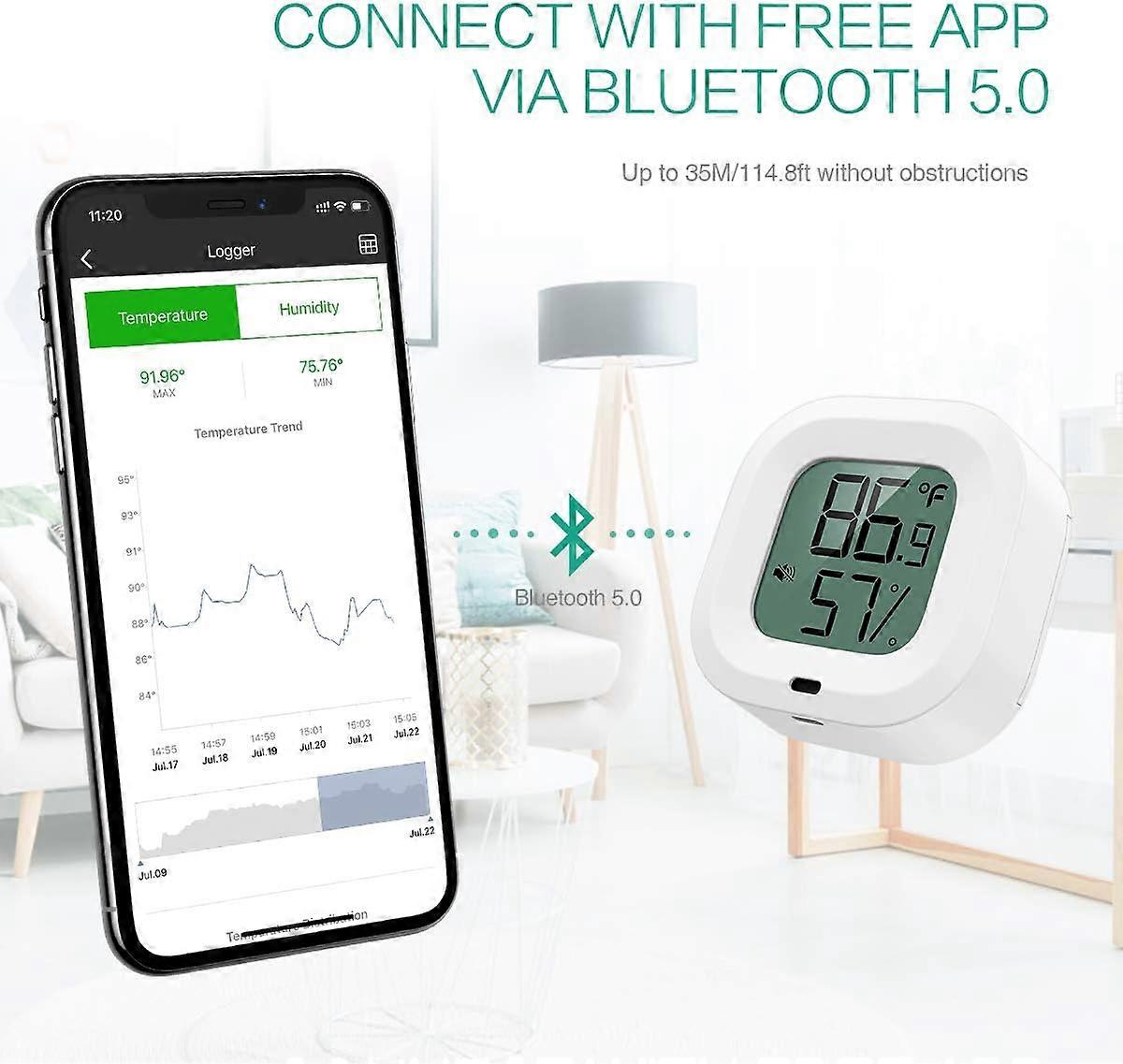 Bluetooth 5.0 Thermometer Hygrometer, 2pcs Wireless App Control ...
